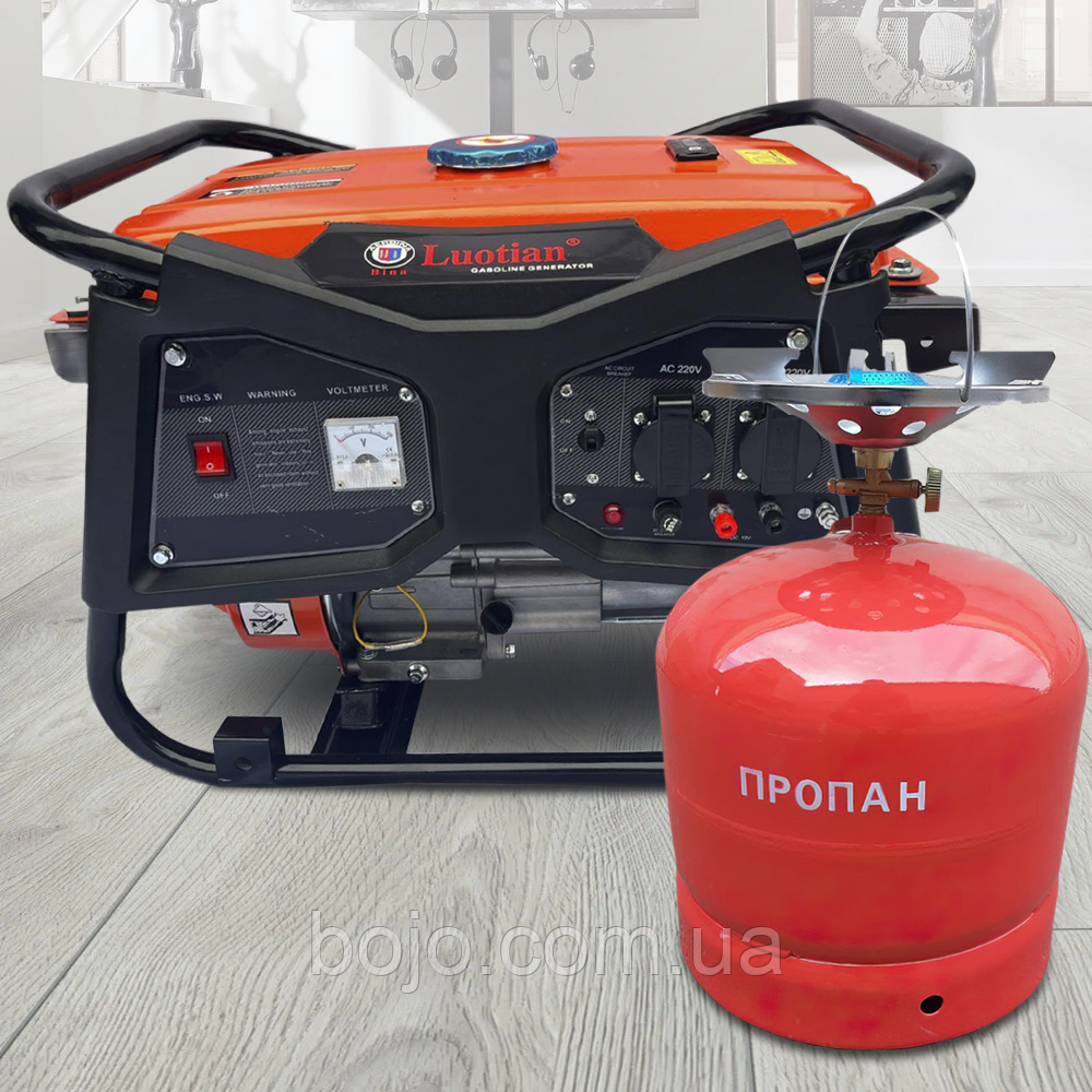 Бензиновий генератор Luotian R4500, однофазний 220 V, 50 Hz, 4000 W + баллон 15 л червоний в подарунок