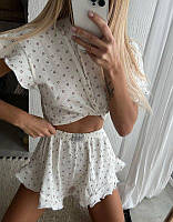 Женская пижама в сердечко (топ и шорты) в белом цвете 42/46