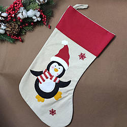 Великий новорічний чобіток "Happy" для подарунків 46*22см сніговик
