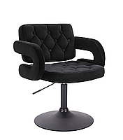 Кресло парикмахерское НR8403N, велюр, черное, база черная