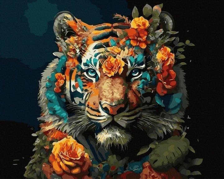 Картина живопис за номерами Тигр у квітах 40х50см Rainbow Art GX45748