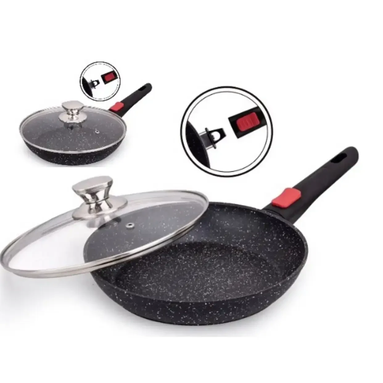 Сковорода з антипригарним мармуровим покриттям 28 см Edenberg EB-13005 Сковорода зі знімною індукційною ручкою, фото 1