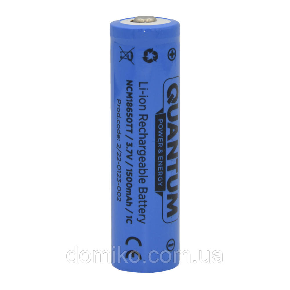 Акумулятор літій-іонний Quantum Li-ion NCM18650, 1500mAh, 1С, з клемним виступом, 1шт/уп