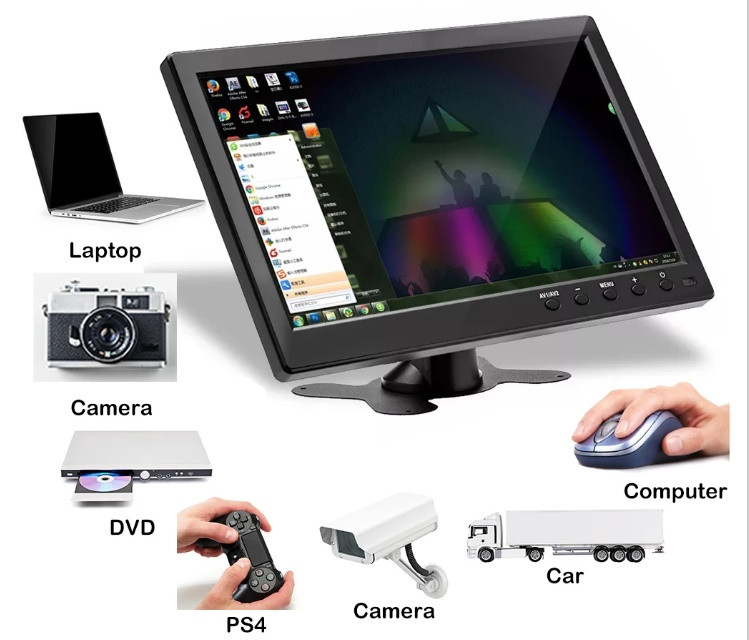 Автомобільний монітор TFT LCD HD цифровий екран   10,1 " відеоспостереження, реєстратора, комп'ютер HDMI/VGA/AV/USB