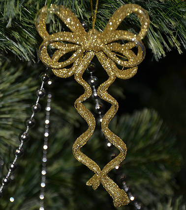 Новорічна прикраса Бант подвійне золото 0115, фото 1