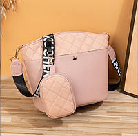 Женская сумочка+ кошелек на ремне пудра из экокожи стильная сумка через плечо из кожзаменителя для девушки