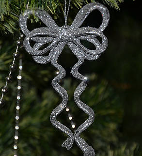 Новорічна прикраса Бант подвійний срібло 0128, фото 2