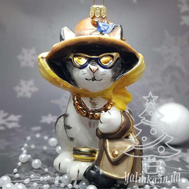 кошечка в шляпке  игрушка на елку ручная работа   Komozja family mostowski yalinka.in.ua