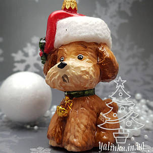Скляна ялинкова іграшка собачка в шапке Санти   Komozja Family Santa Claus, фото 2