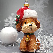 Скляна ялинкова іграшка собачка в шапке Санти   Komozja Family Santa Claus, фото 4
