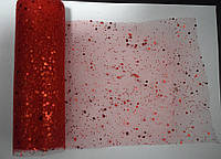 Фатин с мелкими блестками красный. Ширина: 15 см / м
