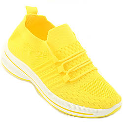 Кросівки жіночі жовтого кольору текстиль на білій підошві м'які та зручні 36-й розмір