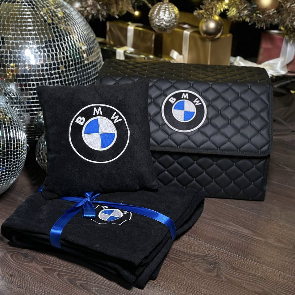 Органайзер у багажник з вишивкою BMW, чорний, 50 см, автомобільний органайзер в авто, фото 1