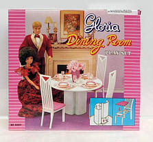 Меблі для Барбі Gloria Їдальня 9404 стіл зі стільцями та набором посуду, фото 3