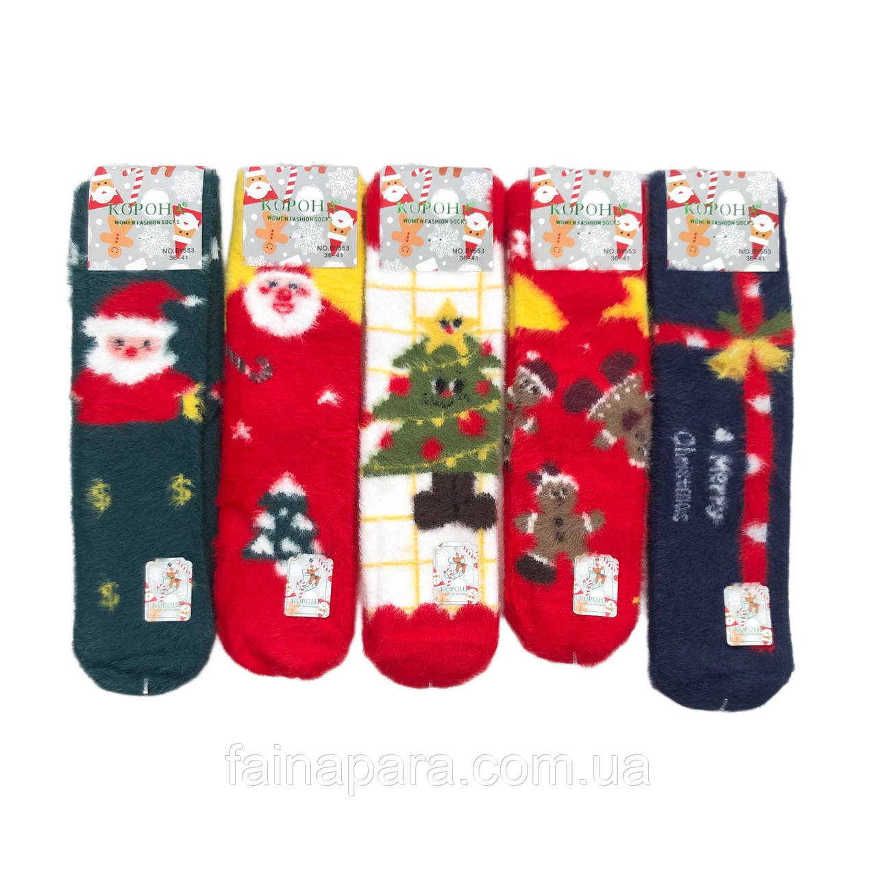 Новорічні жіночі норкові шкарпетки з кашеміром Корона, фото 1