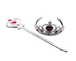 Карнавальний набір Корона та чарівна паличка з яскраво-рожевим камінцем принцеси, феї