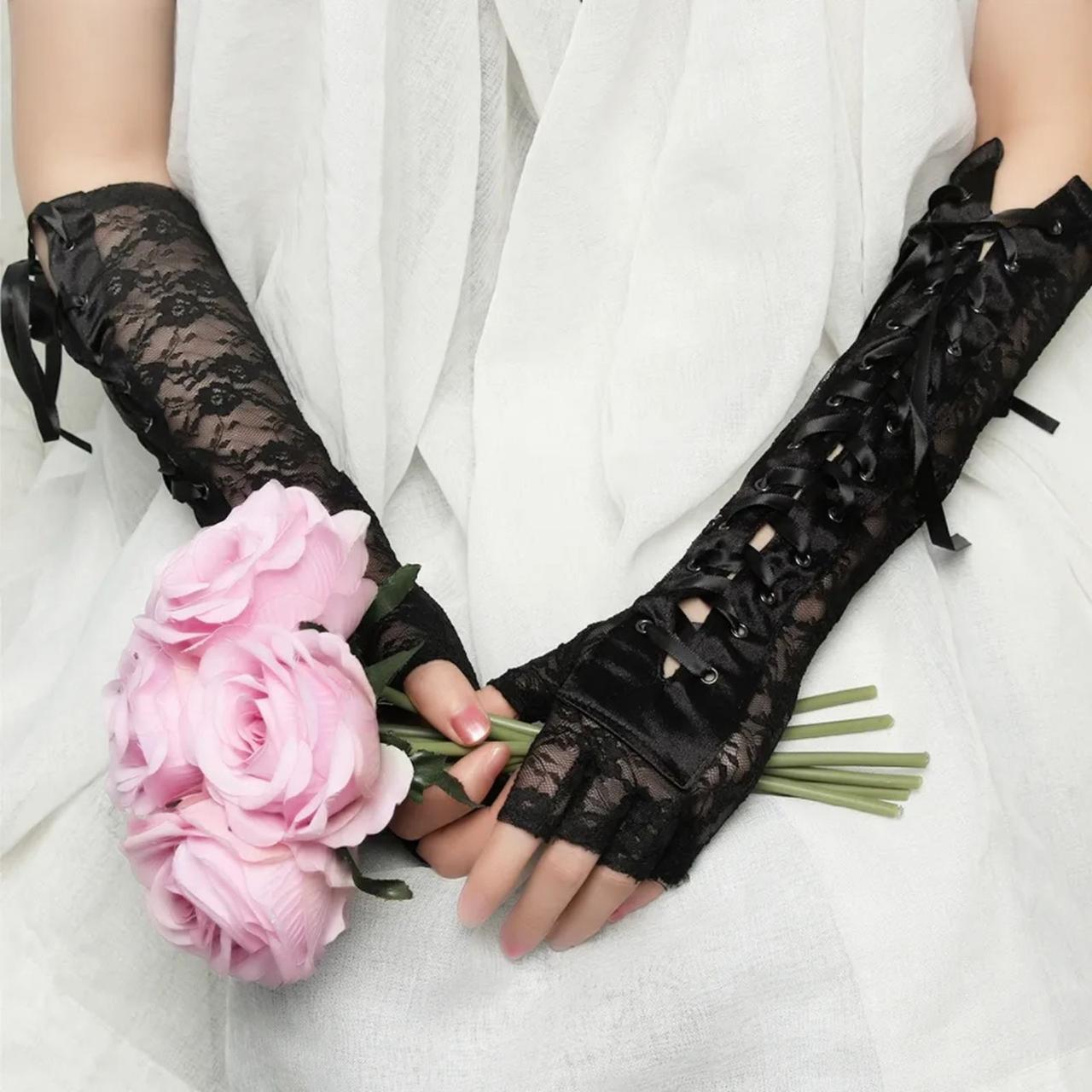 Перчатки женские черные на шнуровке - фото 3 - id-p2042673958