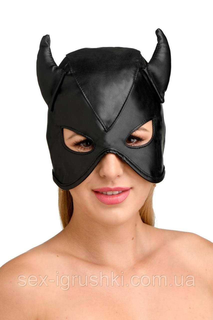 Маска Master Series Dungeon Demon Bondage Mask with Horns - Black SO8800