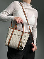 Жіноча сумочка мішель корс бежева Michael Kors Medium Bag Ivory/Brown гарна молодіжна сумка