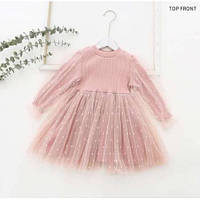 Детское нарядное розовое платье с фатином 90