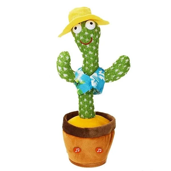 Танцюючий кактус з жовтим капелюхом і підсвічуванням Dancing Cactus 32 см співає повторюшка USB Зарядка iC227