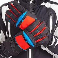 Перчатки горнолыжные мужские теплые SP-Sport A-82 M-XL Черный-оранжевый-голубой