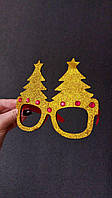 Окуляри новорічні карнавальні 2024 окуляри-прикол святкові окуляри Жовті Ялинки