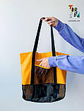Торба сумка шопер з дном комбінована з сіткою і щільною тканиною без друку Розмір: 45cм х 35см х 7см, фото 4