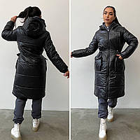 Зимнее женское стеганое пальто с капюшоном плащевка на синтепоне черное, хаки, пудра, голубое, мокко S-3XL Разные цвета, 50/52