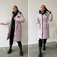 Зимнее женское стеганое пальто с капюшоном плащевка на синтепоне черное, хаки, пудра, голубое, мокко S-3XL Пудра, 42/44