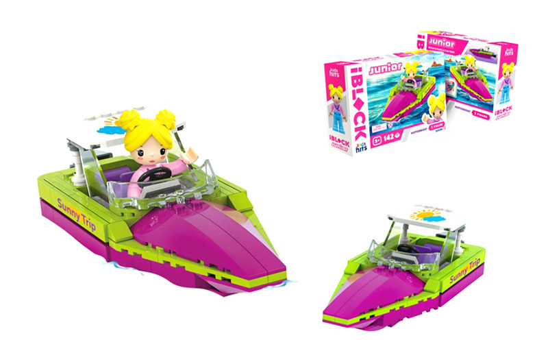 Конструктор Kids hits IBLOCK JUNIOR  KH08/012/04, Дівчатка, Моторний човен,142 дет,компл. фігур, інс