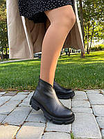Ботинки женские натуральная кожа черные на байке