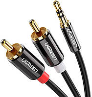 Аудіокабель AUX тюльпани 3.5 mm to 2RCA чорний 3 метри UGREEN AV116 10590