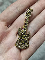 Бронзовая, золотистая брошь со стразами цвет Коричневый музыкальная золотистая Гитара 5,5 см