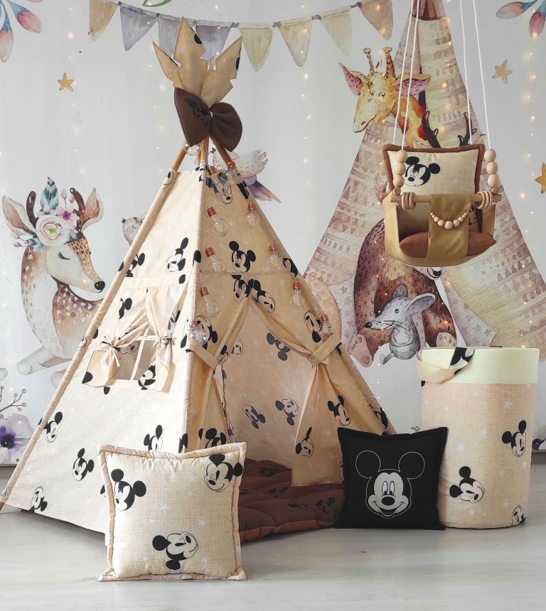Дитячий намет вігвам "Mickey House" БОН БОН з кошиком для іграшок + гойдалка. Вігвам у дитячу кімнату. Подарунок для дитини
