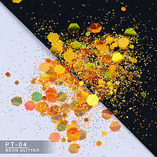 ГЛІТЕР СУХИЙ ГОЛОГРАФІЧНИЙ НЕОНОВИЙ MIX CHUNKY GLITTER 10 g, фото 3