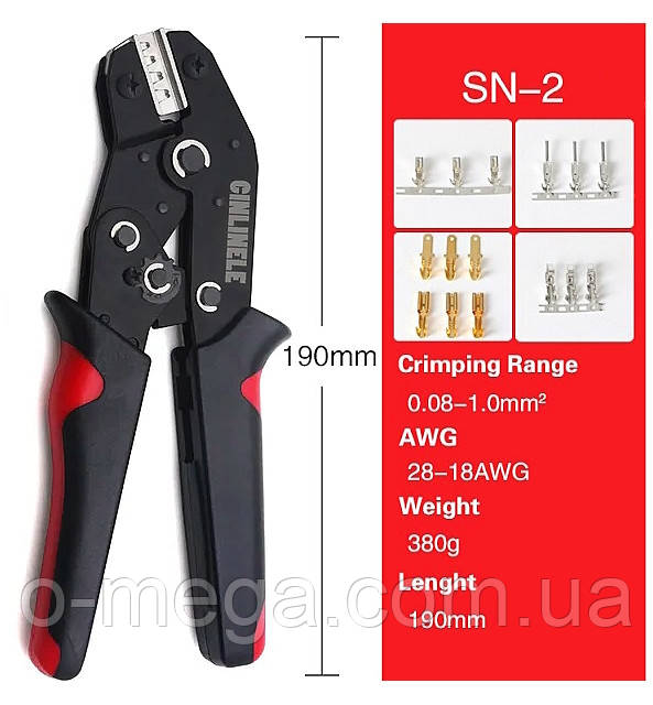 Кліщі CINLIN SN-2 для опресування терміналів DuPont і розрізних наконечників 0.08-1.0 мм² 28-18AWG