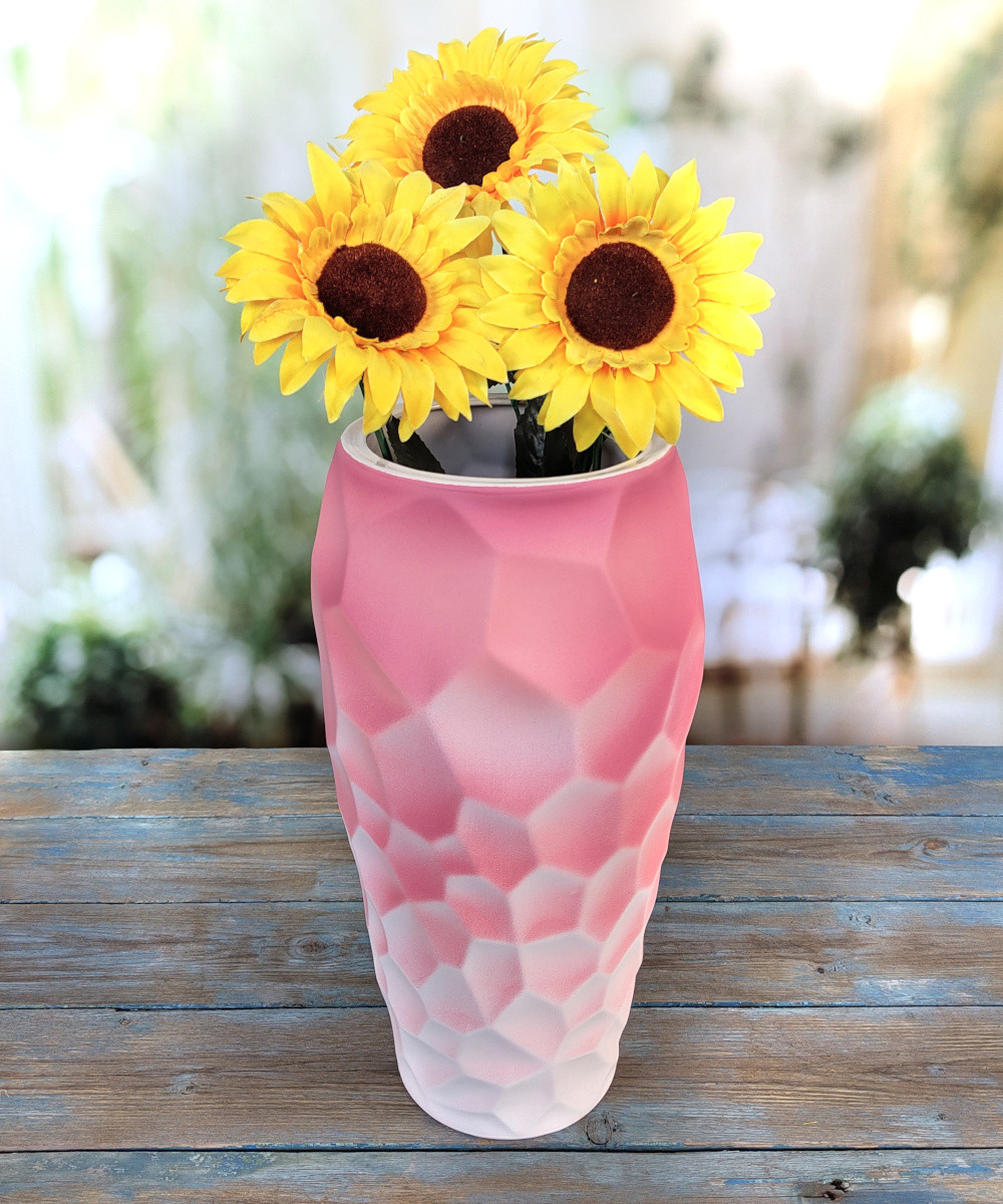 Ваза для квітів Ріко біло-рожева 36х18см кераміка, фото 1