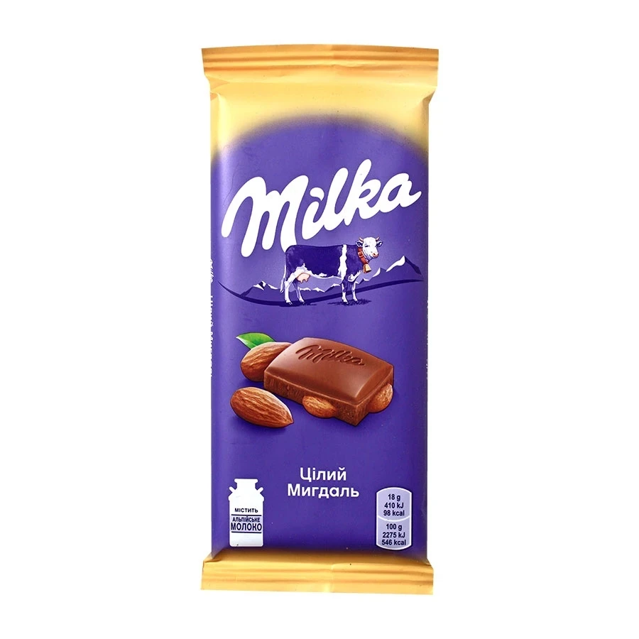 Шоколад Milka з цільним мигдалем 90 г