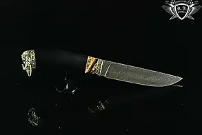 Ніж ручної роботи "Вікінг варвар" 130х28х4мм із дамаської сталі та ручкою з грабу