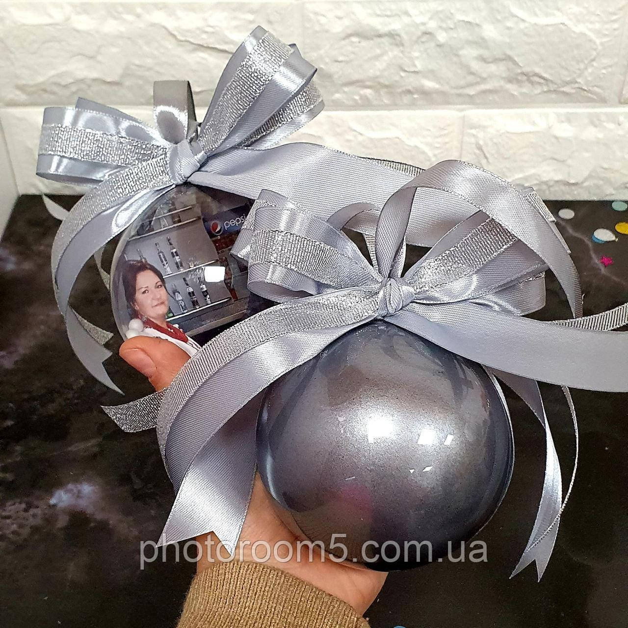 Новорічні кулі з Фото односторонні (1 фото) Срібний