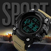 Чоловічий наручний спортивний цифровий єлектронний годинник SKMEI 1384KH KHAKI колір хакі adr