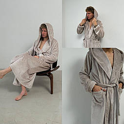 Теплий довгий махровий халат із поясом