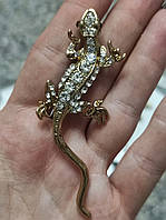 Золотиста брошка зі стразами Ящірка саламандра