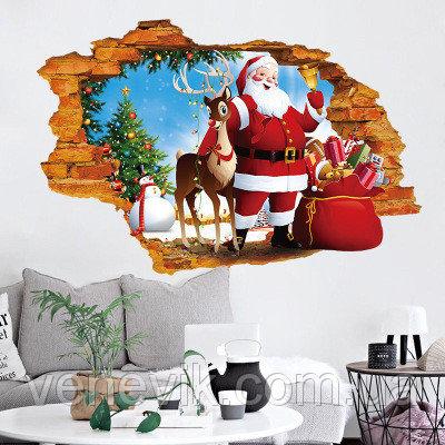 Новорічна 3-D наклейка для інтер'єру, Санта Клаус, розмір полотна 50*70см.