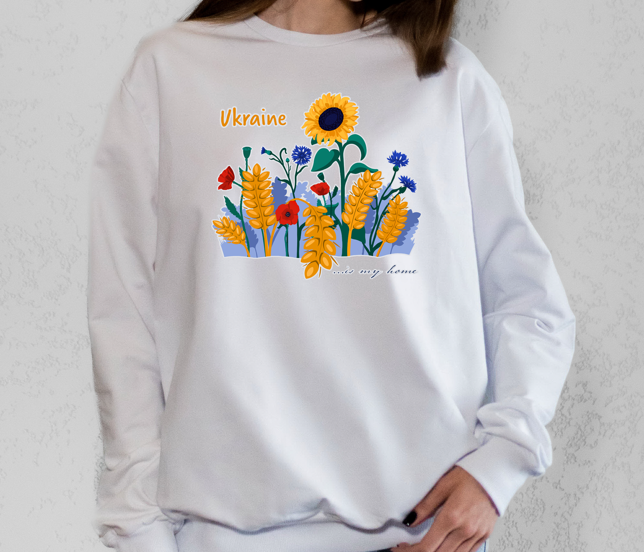 Світшот з принтом Польові квіти, білий, жіночій, Україна, бренд Малюнки