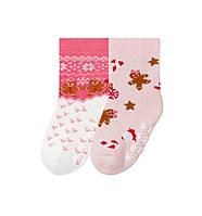Дитячі махрові шкарпетки термо новорічні зі стоперами рожеві на дівчинку 22 23 24 25 26 розмір lupilu