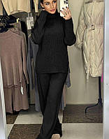 Жіночий костюм теплий із рубчика на флісі зі штанами кльош (Норма і батал), фото 4