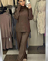 Жіночий костюм теплий із рубчика на флісі зі штанами кльош (Норма і батал), фото 6