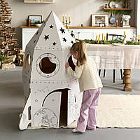 Картонный домик раскраска белый для детей с контурным рисунком «Космический корабль» 70х70х140см+Подарок